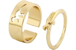 COLORFUL BLING 2Pcs Dinosaur Mushroom Love Heart Matching Band Knuckle Rings Set Hollow Out Open Adjustable Stackable Animal Party Promise for Him Her Couple Wedding Jewelry