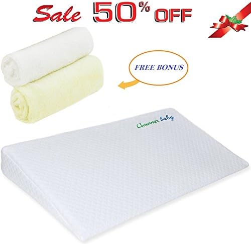 Universal Foldable Crib Wedge and Sleep Positioner with 2 Bonus Washcloths- Best to Reduce Acid Reflux - 12 Degree Incline Triangle Wedge helps to Lift Head Safe & Have Good Night’s Sleep