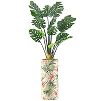 SIGNWIN Monstera Tree with Green Palm & Pink Flower Illustrated Vase Floral Plants Minimalism Zen Relax/Calm Multicolor Ultra for Living Room, Bedroom, Office - X-Large 5 Feet (60