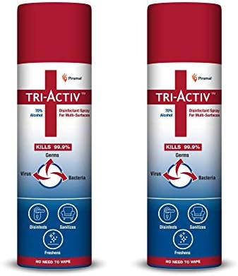 Tri-Activ Disinfectant Spray for Multi-Surfaces | 70% Alcohol Based – 230 ml – Pack of 2 Tri-Activ Disinfectant Spray for Multi-Surfaces | 70% Alcohol Based – 230 ml – Pack of 2