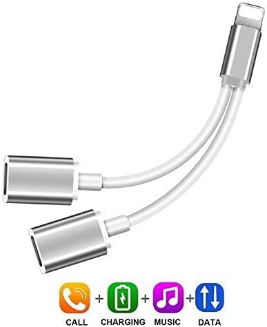 2 in 1 Lighting Phone X/8/7 Splitter Headphone Converter, Dual Audio & Charge Adapter, Supports Call + Sync + Charging + Music, XR/XS max/X/8/8Plus (Silver)