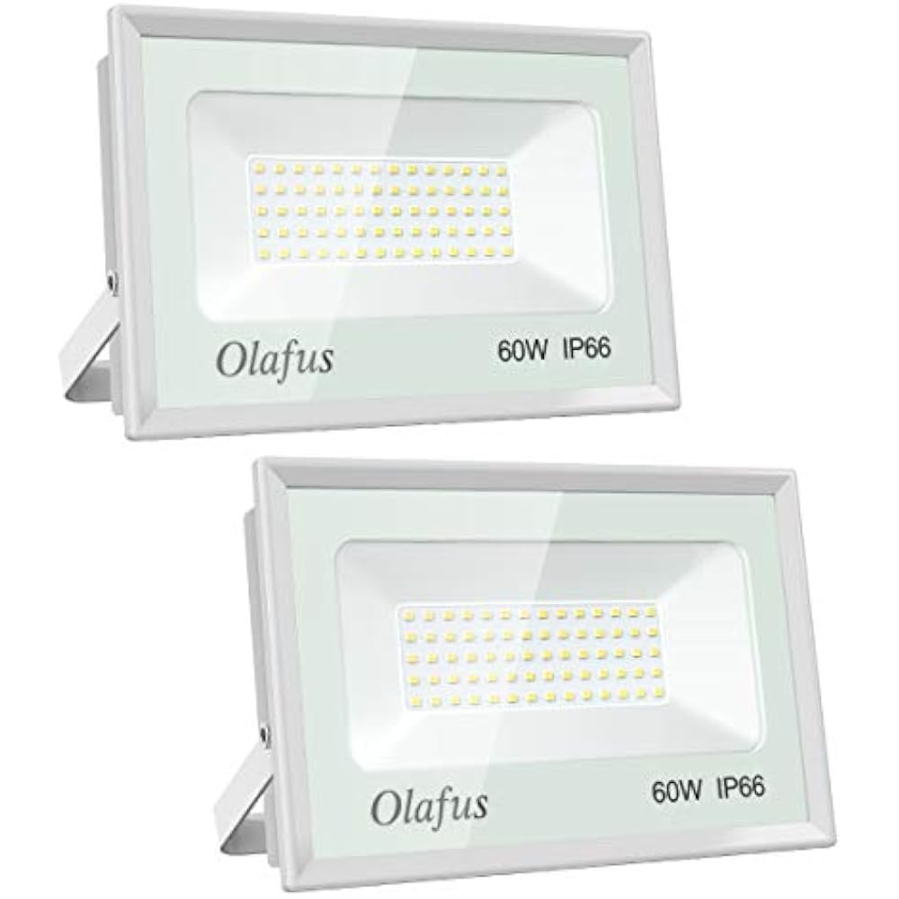 Olafus 2 Pack 60W LED Flood Light, 6600LM, 300W Halogen Blub Equivalent