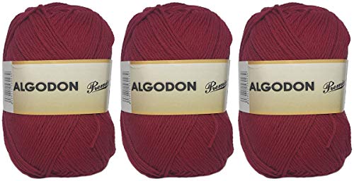 Premium 100% Cotton Yarn, Perfect for DIY and Hand Weaving (Garnet Colour 100g, Approx. 220 m, Pack of 3 Pieces)