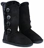 Women Warm Comfy Buttons Faux Fur Lined Mid Calf Winter Boot Shoes