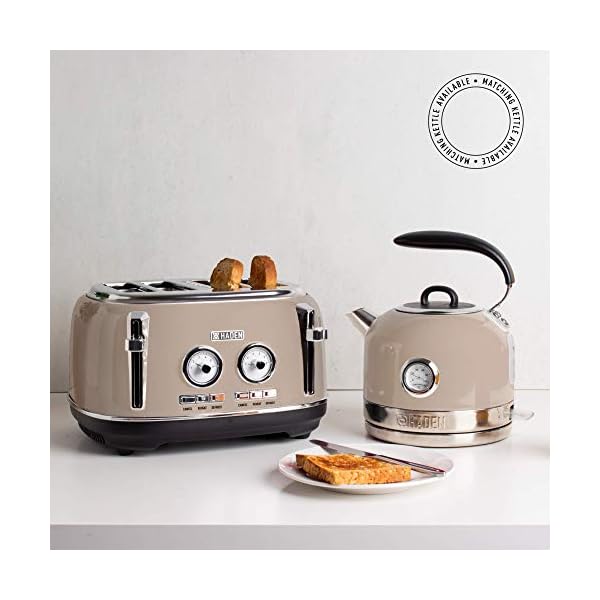 Haden-Jersey-Toaster--Retro-Electric-Stainless-Steel-Toaster-Four-Slice-Putty-CD24 Haden Jersey Toaster – Retro Electric Stainless-Steel Toaster with Reheat and Defrost Functions – 1370-1630W, 220-240V…