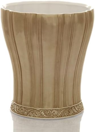 Ivory Decorative Waste Bin Bathroom Trash Can – Decorative Wastebasket- Durable Resin Waste Paper Baskets- Space Friendly Bath Rubbish Dust Bin- For Elegant Shower Decor