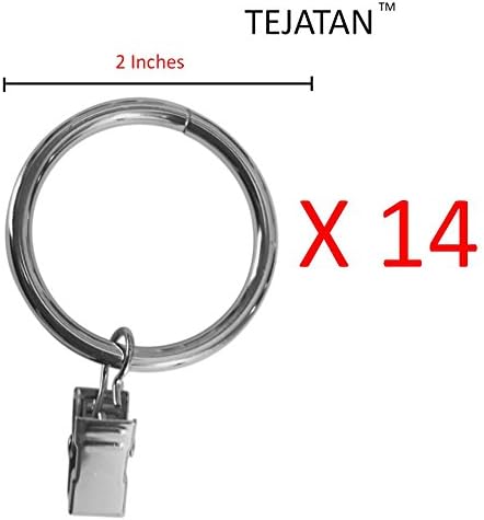 2 Inch Metal Curtain Rings with Clips and Eyelets - Silver (Set of 14)(Also known as Rings with Curtain Clips / Curtain clip rings / Drapery Rings / Curtain Rings with Clips / Drapery Clip Rings)
