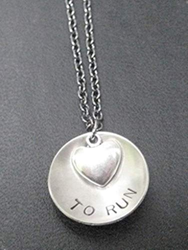 LOVE (Heart) TO RUN Running Necklace Hand Stamped Round Nickel Silver Charm with Pewter Heart on 18 inch Gunmetal Chain