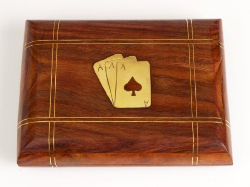Ajuny Handcrafted Decorative Wooden Double Deck Playing Card Box Holder With 2 Set of Playing Cards Adorned with Ace card Brass Inlay Best Gifts For Him Her - Image 3