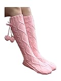 Women Cable Knitted Knee High Slipper Socks with Grips Anti-skid Cherioll Boot Socks