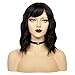Dream Soul Short Black Curly Bob Wigs With Air Bangs Shoulder Length Synthetic Natural Black wigs for women（14''Natural Black)