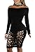 Pretid Women Off Shoulder Burning Hole Hollow Out Flowers Bandage Dress