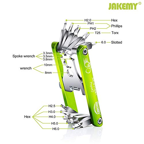Jakemy Bike Repair Tool Kit - 11-function Bike Multi Tool for Mountain Outdoor Biking and Cycle Repair Chain Tool with Spoke Wrench, Multi Screwdrive with Hex, Phillips - Thumbnail 4