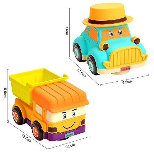 Insoon Toddlers Toy Cars for Girls and Boys 2 Pack of Talking Cartoon Cars Playset Toy Trucks and Vintage Cars Run with Music for Kids Who Love Vehicle Toys