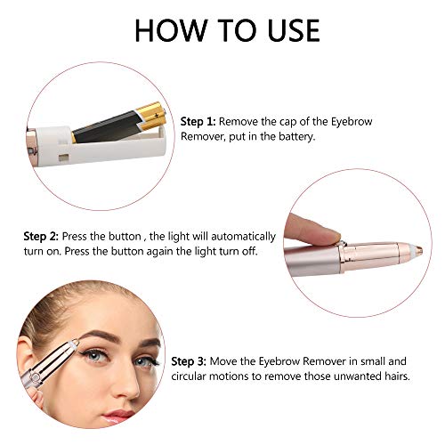 Eyebrow Hair Remover, DreamCatching Electric Eyebrow Trimmer Epilator for Women, Portable Painless Eyebrow Razor with Light (Battery Not Included), Rose Gold - Thumbnail 3