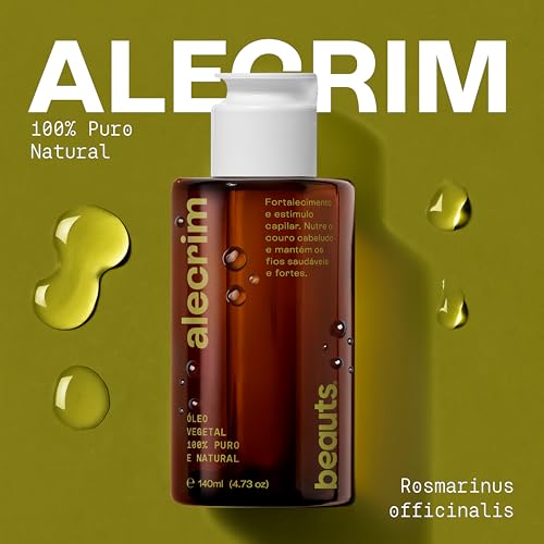 Oleo de Alecrim Capilar – Auxilia no Fortalecimento dos Fios, Crescimento Capilar e Vitalidade – Oleo de Alecrim 100% Puro, Vegetal e Natural. Com Tampa Gotejadora - 140ml Beauts