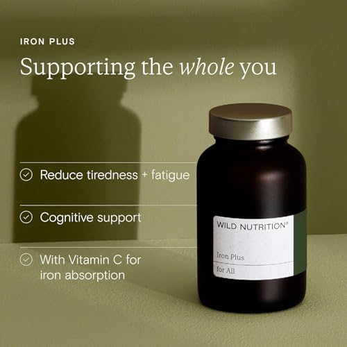 WILD NUTRITION Food-Grown® Iron Plus | Gentle Iron Supplements with Vitamin C for Higher Absorption | Easy to Digest Tablets for Cognitive, and Energy Support | 30 Capsules