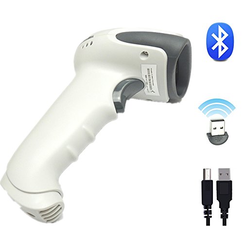 1D Bluetooth Barcode Scanner MUNBYN Wired+ Wireless 2 in 1 Laser Barcode Reader for Android iOS Windows System… (White)