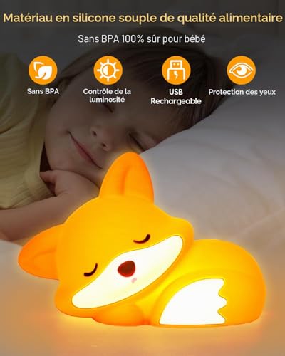 Amaredom Fox Night Light, Cute Fox Lamp, Adjustable Brightness, 20 Min Timer, Ideal for Children's Room - Unique Gift and Adorable Toy [Energy Class A]