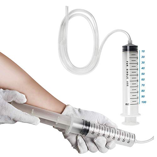 100ml Syringe with Handy Plastic Tubing, Carejoy Large Plastic Indutrial Syringes + 80cm(31.5in) Long Hose Fluid Suction Injector for Scientific Labs Injecting, Drawing Oil, Fluid and Water