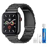 U191U Band Compatible with Apple Watch 38mm 42mm Stainless Steel Wristband Metal Buckle Clasp iWatch 40mm 44mm Strap Replacement Bracelet for Apple Watch Series 4/3/2/1 Sports Edition(Black, 42MM)