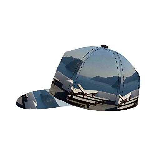 Travel Decor Comfortable Hat,Sunlounger at Terrace in Santorini Greece Resort Relaxation Aegean for Home,One Size
