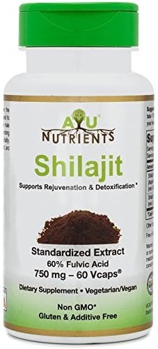 Shilajit-Extract 750 mg (60% Fulvic Acid-303.75 mg*) Highest Potency and Purity on the Market - 60 Vegetarian Capsules for Weight Management,Libido,Energy and Vitality. by Ayu Nutrients