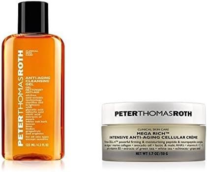 Peter Thomas Roth Cosmetics Anti-Aging Cleansing Gel and Mega-Rich Intensive Anti-Aging Cellular Creme Bundle With Lemon, Arginine, Linalool, Grapefruit, Ginger and Rose Hips, 4.2 fl. oz. and 1.7 oz