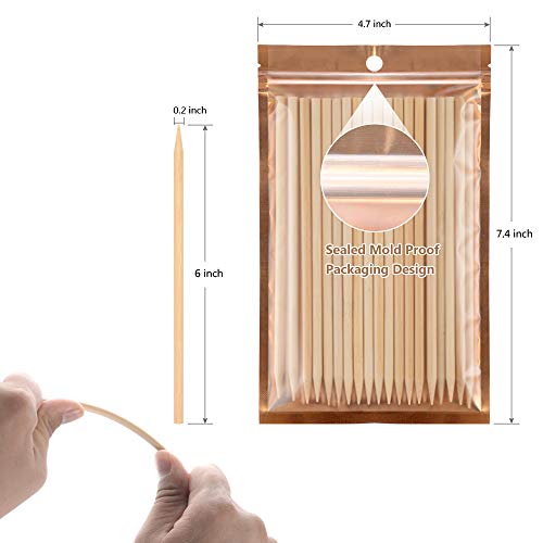 TONGYE 6" Natural Bamboo Skewers, Thick Bamboo Sticks for Caramel Candy Apple, Hot Dog, Corn Cob, Cookie, Lollipop, Chocolate Fountain (Φ 5MM, 50 PCS)