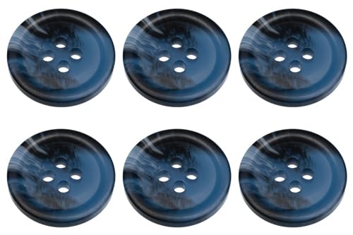 Pack of 6 Blue 15mm Round Faux Horn Sew On Plastic Buttons for Skirts Trousers Suits Shorts Flat 4 Holes 24L