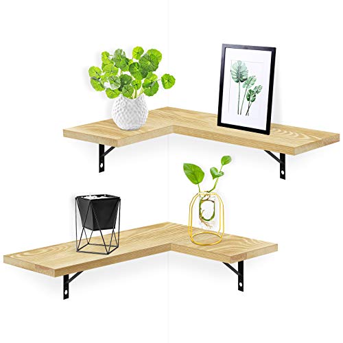 Befayoo Floating Wall Shelves for Corner, 100% Solid Pine Wood Corner Shelf for Bathroom, Bedroom, Living Room, Bathroom, Kitchen, Office