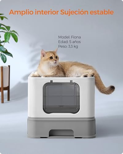 Arenero para Gatos, Caja Arena con Bandeja Extraíble, Pala, Cepillo, Espacioso para Gatos Grandes, Carga de 15 kg, Antifiltración, Antiescapes, Gris Claro y Gris Paloma PPT001GD03