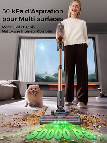 Proscenic P11 Ultra+ Cordless Vacuum Cleaner, 50 KPa 50 Mins 500 W Powerful Cordless Vacuum Cleaner, Anti-Tangle Brush, Lightweight Telescopic Vacuum Cleaner for Carpets, Animal Hair, Hard Floor and