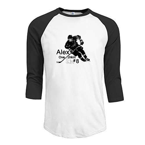 Fashion Men's 8# Ice Hockey Alex Ovechkin Tees Black Size M