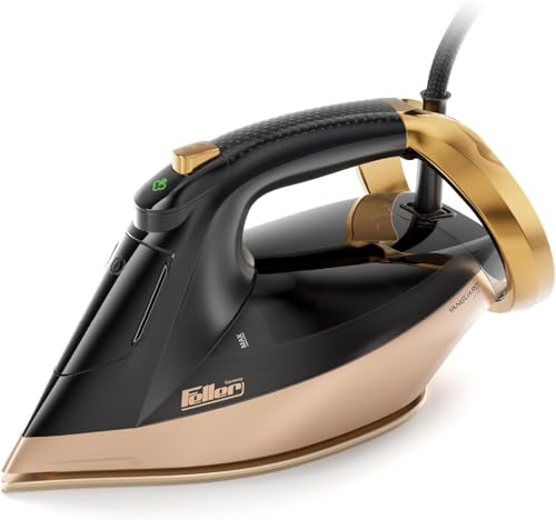 Feller Germany Vanguard Series Steam Iron, 2600W, Prime Gold Ceramic Double Sole Plate with Anti Calc, Auto Shut off, TrueTemp, Easy One Button Steam, SI260, 2Y Guarantee-UAE Version (Gold)