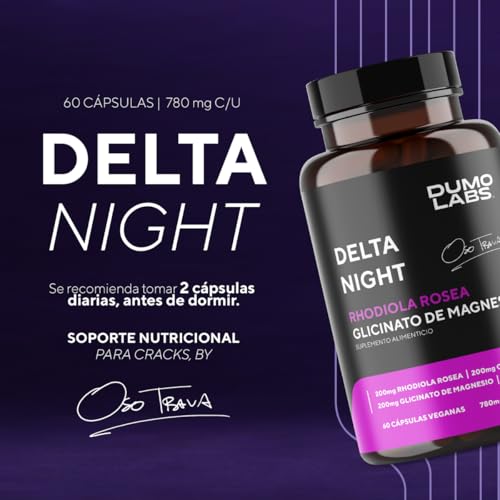 DUMO Delta Night | Capsulas para Dormir y Relajación | Suplemento Natural para el Sueño con GABA, Albahaca Sagrada, 5-HTP y Magnesio | Apoyo al Descanso Profundo y Equilibrio Mental | 60 Cápsulas Veganas sin Gluten | 1 Mes de Consumo