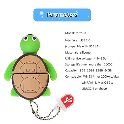 LEIZHAN Cute Flash Drive 16GB USB 2.0 Cartoon Animal Turtle Thumb Drive Character Computer USB Memory Stick Pendrive Gift for Kids, Teacher, Friends