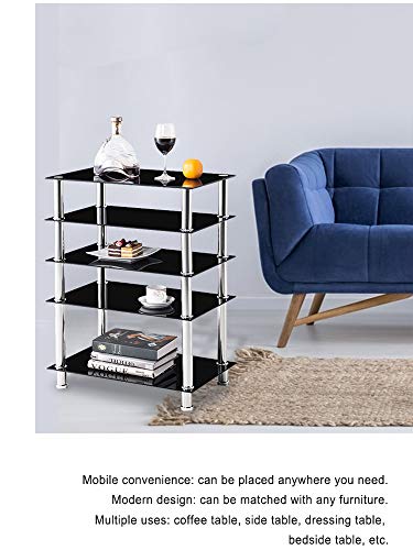 Media Stand,Audio/Video/AV Component Rack Tower Cabinet,Game Console Shelving Record Player Shelves Table with Glass Storage Shelf for Entertainment Center TV/XBOX/PS4/Stereo Home Theater (5 Tier)