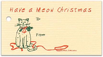 (15 Tags) Meow CAT Christmas TAN Gift Tags & Strings. Happy Holidays. to: from: Hang Tags