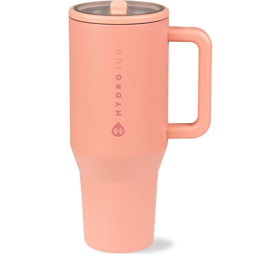 Photo 1 of HydroJug Traveler - 40 oz Water Bottle with Handle & Flip Straw - Fits in Cup Holder, Leak Resistant Tumbler-Reusable Insulated Stainless Steel & Rubber Base - Gifts for Women & Men, Dahlia