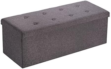Mari Home Storage Bench Ottoman - Faux Linen Bedroom and Living Room Furniture Decor - Clothes, Toys and Shoe Storage - Corner Sofa Unit, Cube Foot Stool - 300 kg Capacity - 110x38x38 cm - Dark Grey