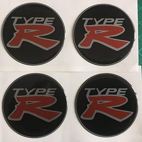 SCOOBY DESIGNS HONDA CIVIC TYPE R ALLOY WHEEL CENTRE CAP DOMED STICKERS X4 EP3 BLACK SILVER RED (50MM)