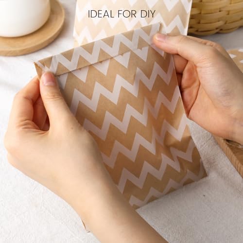 JOHOUSE 120PCS Flat Paper Bags, 5 x 7 Inch Snack Bags Cookie Bags Kraft Paper Bags Popcorn Bags for Sales Treats Parties