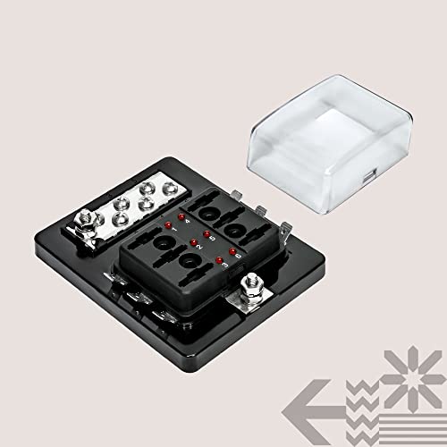 6 Way Blade Fuse Box with Ground Negative Bus bar for Automotive [ATC/ATO Blade Fuses] [100 Amp