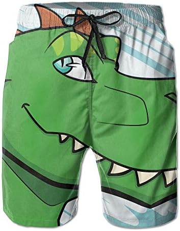 shyly Domineering Dinosaur Cartoon Men's/Boys Casual Swim Trunks Short Elastic Waist Beach Pants with Pockets