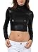 Sakkas Matte Liquid Mock Neck Turtleneck Long Sleeve Crop Top - Made in USA