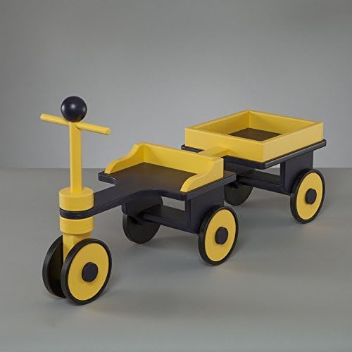 Kids Wooden Riding Toy, Wood Ride On Scooter, Personalizable - Blue and Yellow Scooter With Wagon
