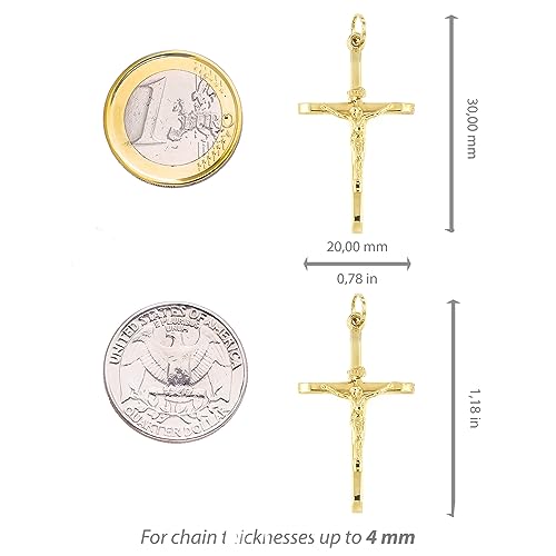 Lucchetta - Authentic Italian Crucifix Christian Catholic Jesus 1.18in - 14k Gold Cross Charm Pendant from Italy - Fits Perfectly up to 4mm Necklace