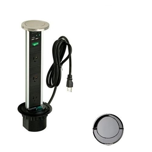 Transolid SA80051GM Sensio Pop Up Power & Charging Station, Gun Metal