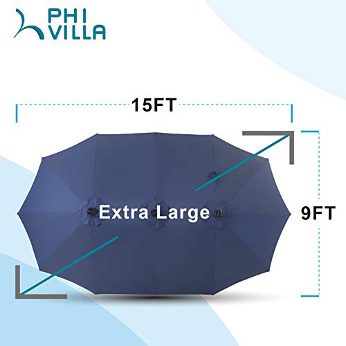 PHI VILLA 15ft Large Patio Umbrella with Solar Lights, DoubleSided